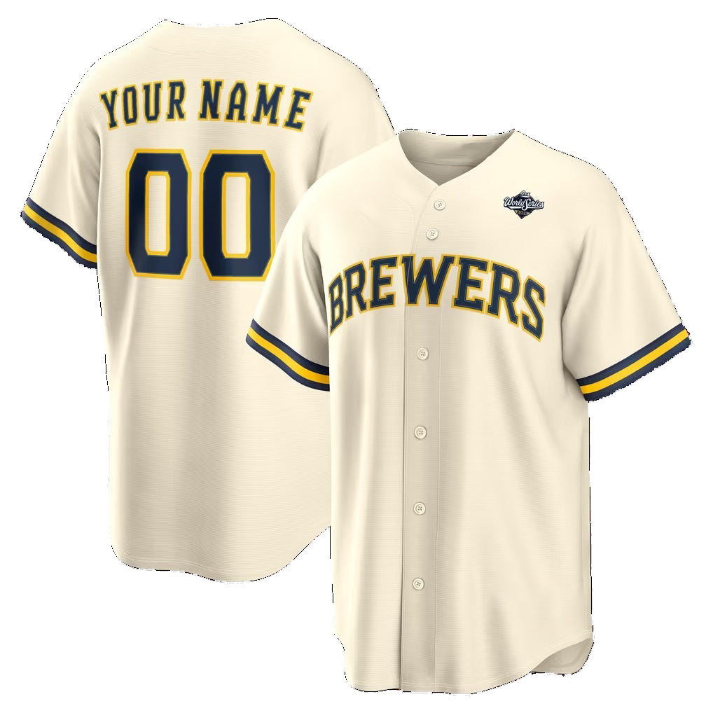 Custom Milwaukee Brewers Cream 2026 World Series Patch Home Replica Jersey THAAM