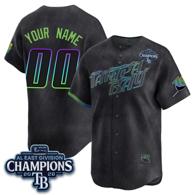 Custom Tampa Bay Rays ACTIVE PLAYER Charcoal 2026 AL East Champions Patch City Connect Limited Stitched Jersey THAAM
