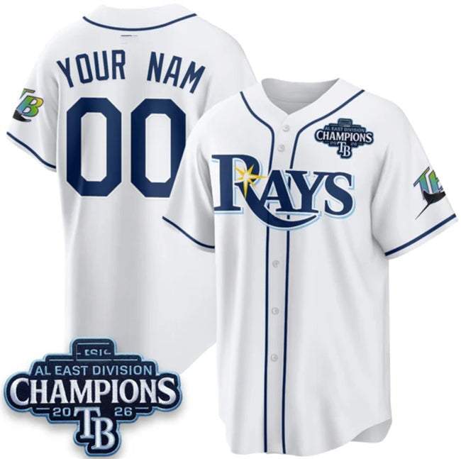 Custom Tampa Bay Rays ACTIVE PLAYER White 2026 AL East Champions Patch Limited Stitched Jersey THAAM