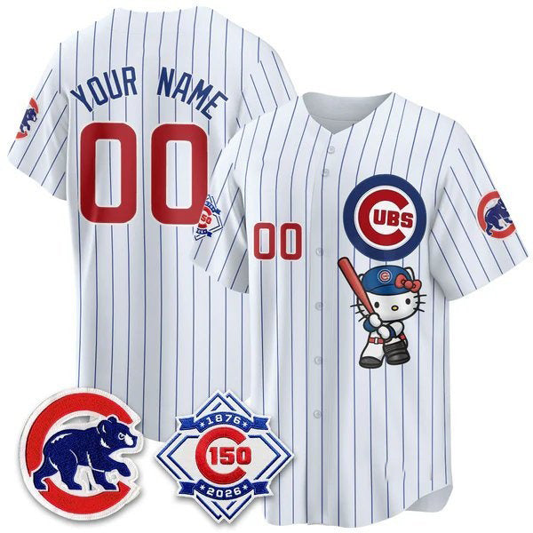 Custom Chicago Cubs Stripes White Thaam Meow KT All Stitched Jersey