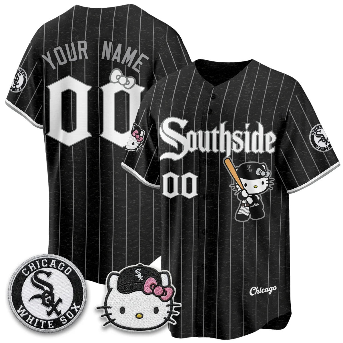Custom Chicago White Sox Pinstripe Black Thaam Meow KT Vapor Stitched Jersey