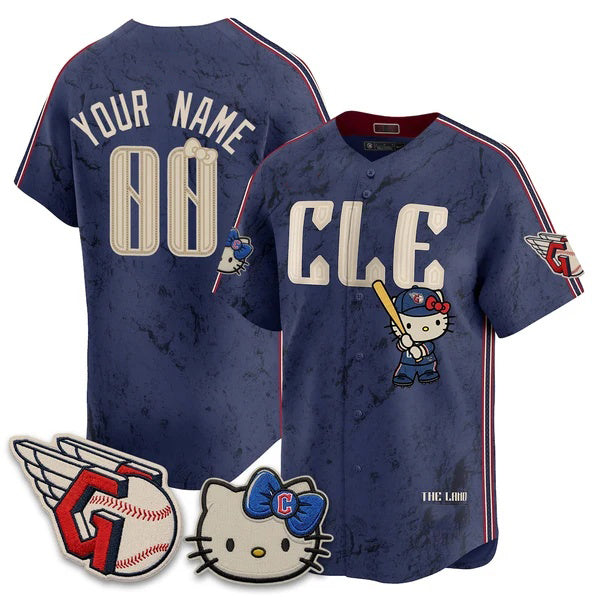 Custom Cleveland Guardians Navy Thaam Meow KT Vapor Stitched Jersey