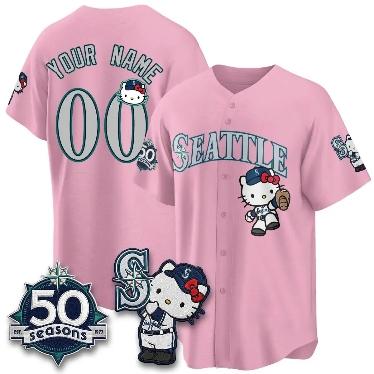 Custom Seattle Mariners x Meow KT Night Pink Thaam Limited Jersey - All Stitched V2