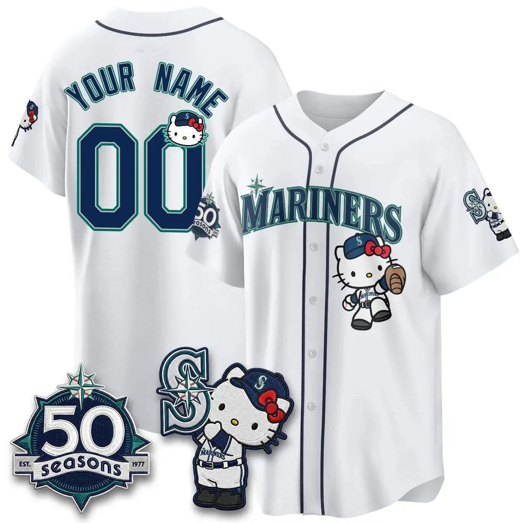 Custom Seattle Mariners x Meow KT Night White Thaam Limited Jersey - All Stitched V2