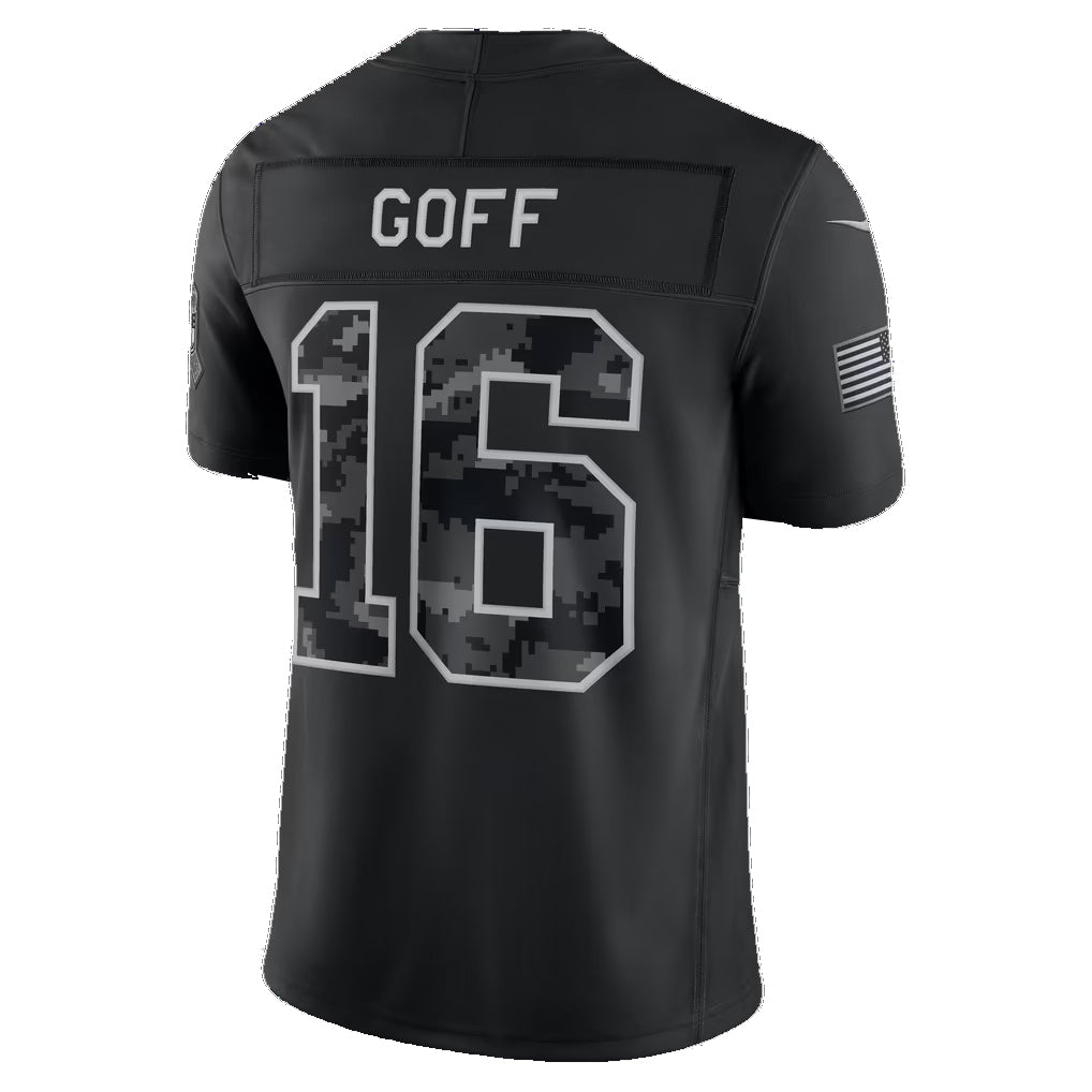 D.Lions #16 Jared Goff Black 2026 Salute to Service Stitched Limited Football jersey Thaam