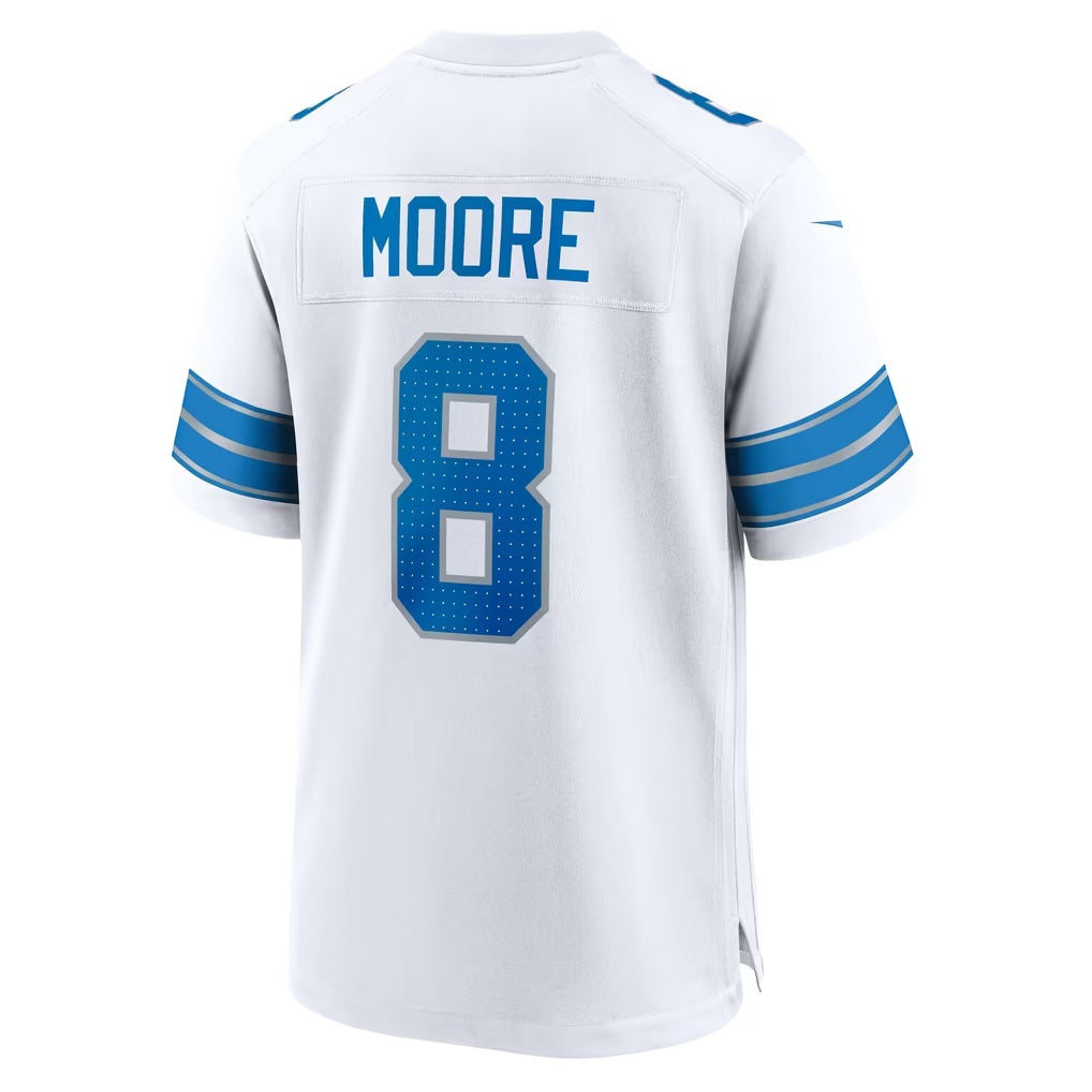 D.Lions #8 Derrick Moore White Game Football jersey Thaam
