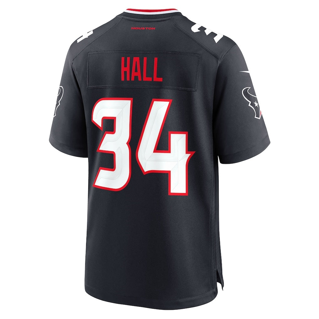 H.Texans #34 Bryce Hall Navy Team Game Jersey Thaam