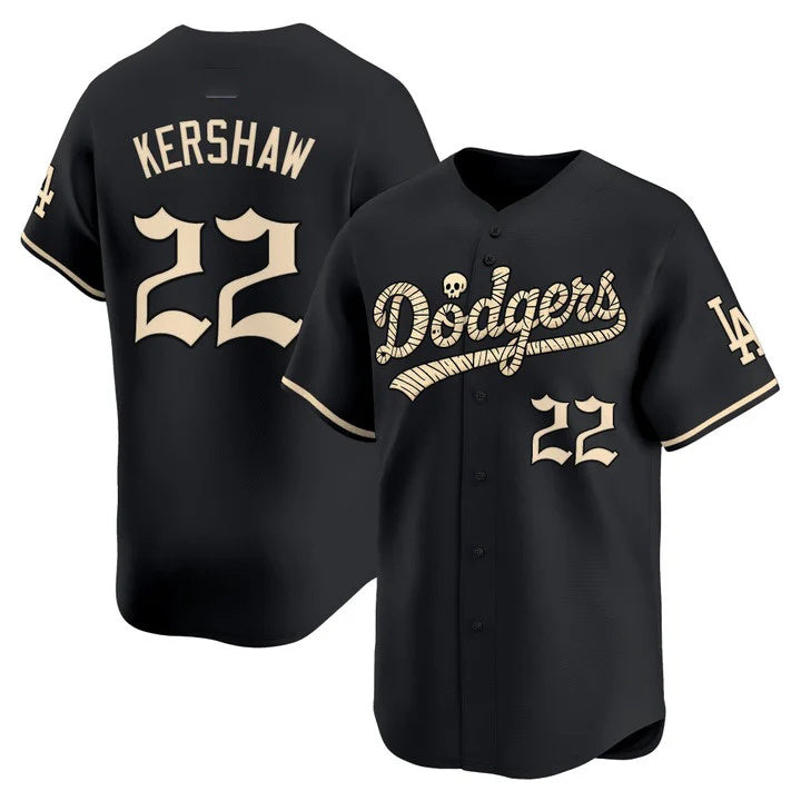 Los Angeles Dodgers #22 Clayton Kershaw Black 'Halloween Mummy Edition' Premier Limited jersey Thaam - Stitched Baseball jersey Thaam