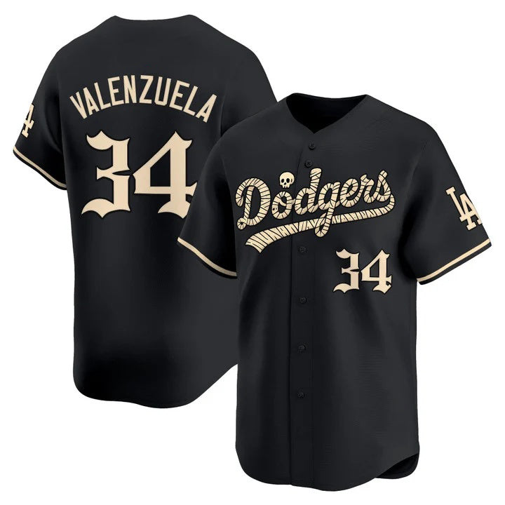 Los Angeles Dodgers #34 Fernando Valenzuela Black 'Halloween Mummy Edition' Premier Limited jersey Thaam - Stitched Baseball jersey Thaam