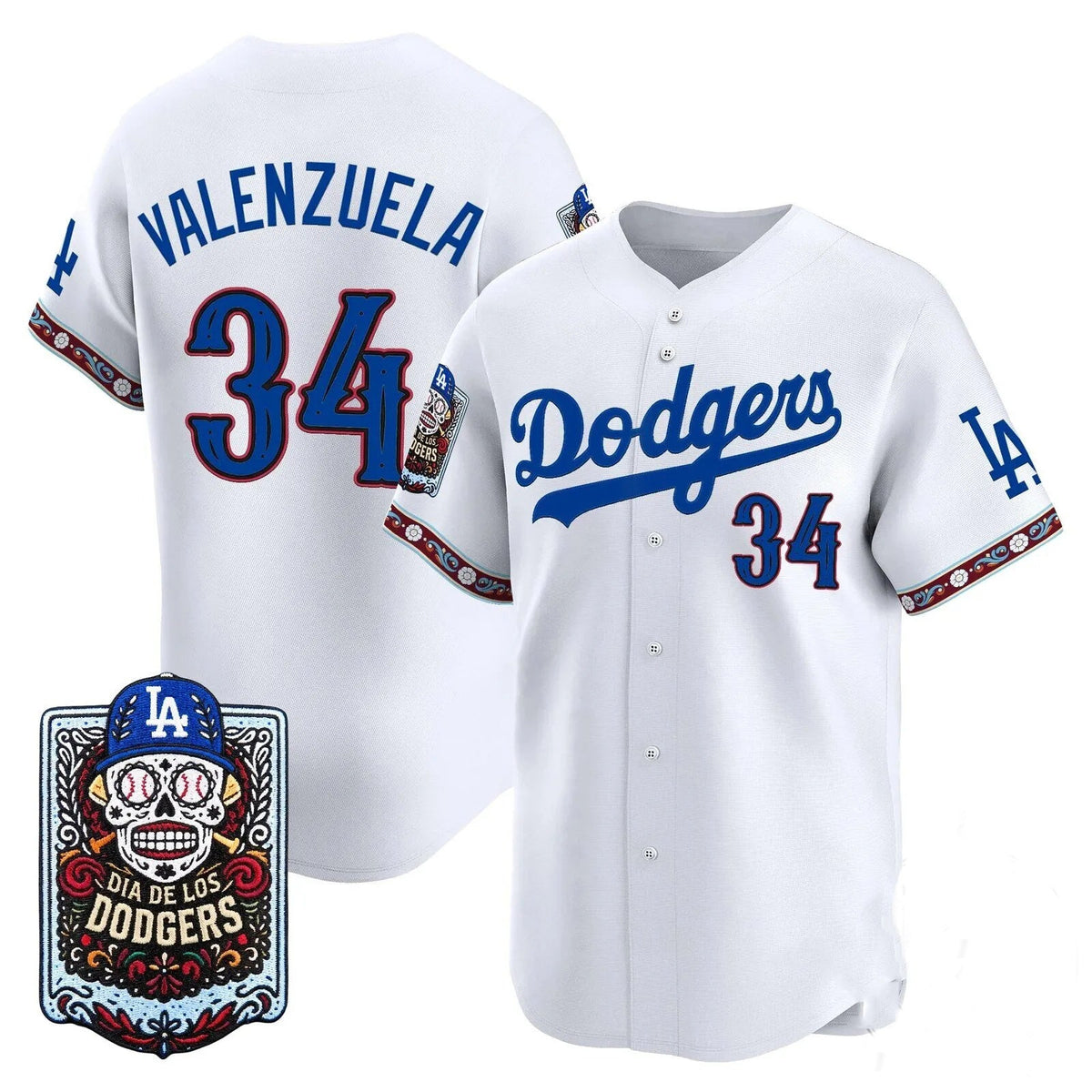 Los Angeles Dodgers #34 Fernando Valenzuela x Dia De Los Muertos White 2026 Baseball jersey Thaam