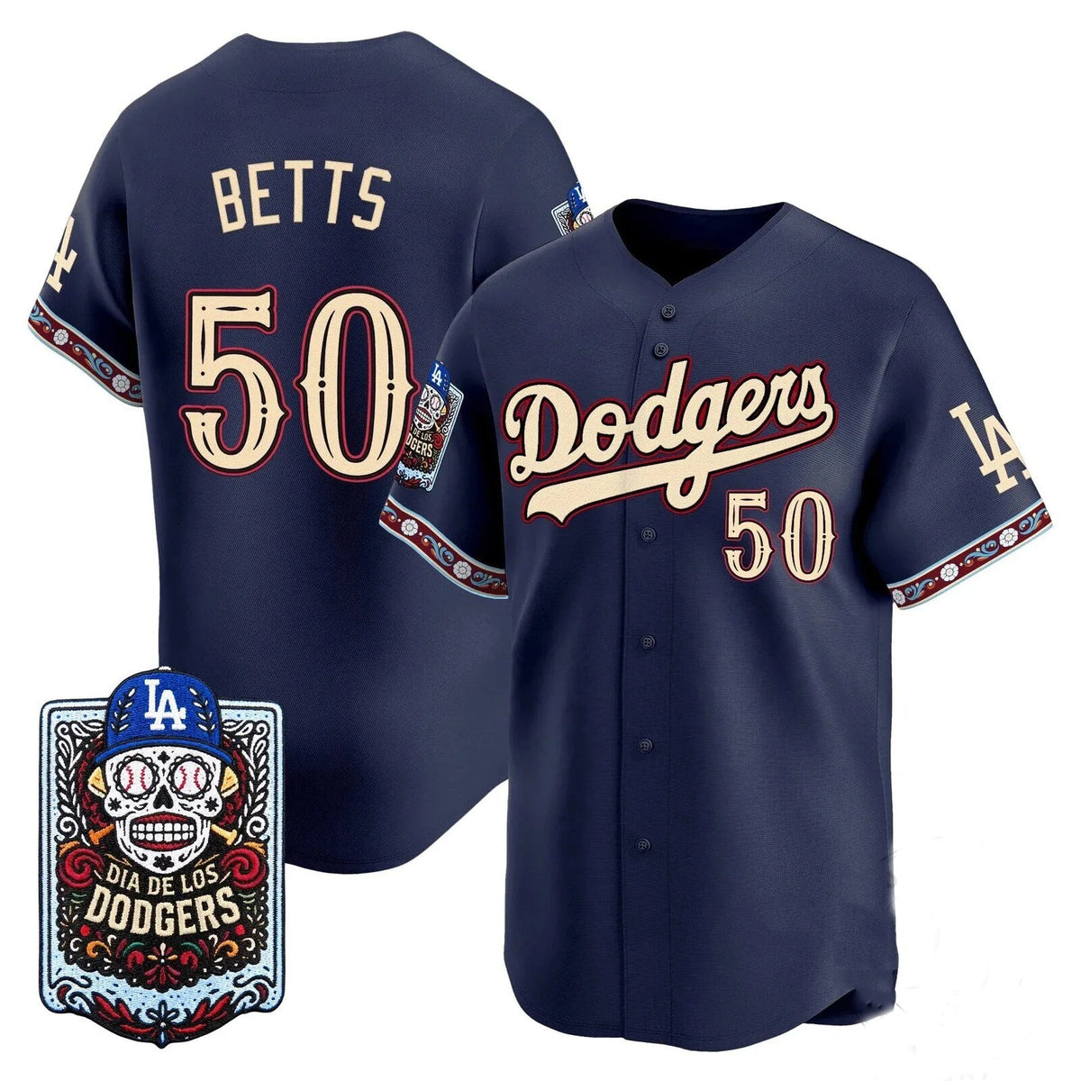 Los Angeles Dodgers #50 Mookie Betts x Dia De Los Muertos Navy 2026 Baseball jersey Thaam