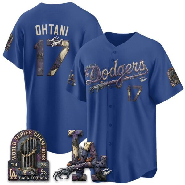 Los Angeles Dodgers #17 Shohei Ohtani Royal Thaam Nightmare Halloween Edition Baseball Jersey