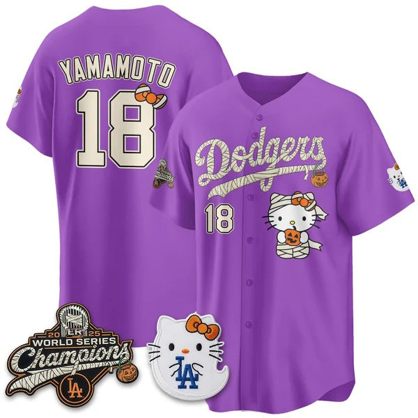 Los Angeles Dodgers #18 Yoshinobu Yamamoto Purple Thaam Halloween 2026 Vapor V2 Stitched Jersey