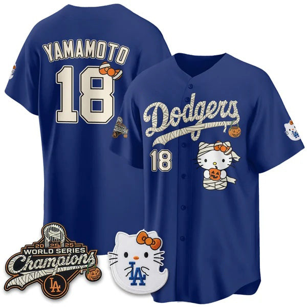 Los Angeles Dodgers #18 Yoshinobu Yamamoto Royal Thaam Halloween 2026 Vapor V2 Stitched Jersey