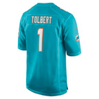 M.Dolphins #1 Jalen Tolbert Aqua Team Game Jersey THAAM