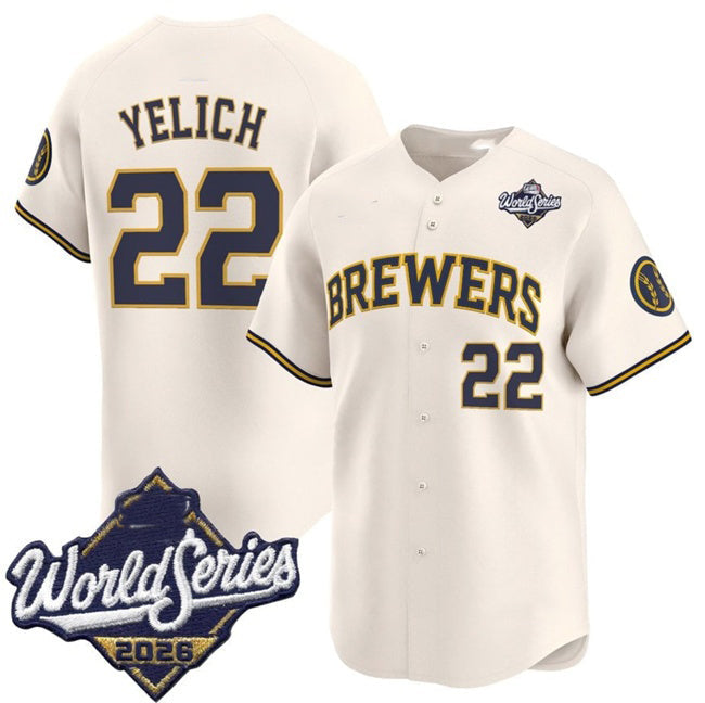Milwaukee Brewers #22 Christian Yelich Cream 2026 World Series Limited Stitched Jersey THAAM