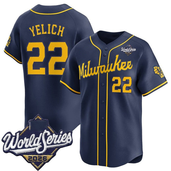 Milwaukee Brewers #22 Christian Yelich Navy 2026 World Series Alternate Limited Stitched Jersey THAAM