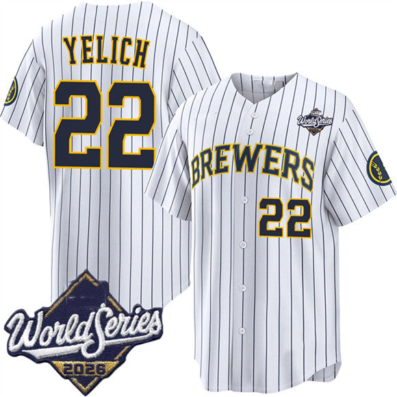 Milwaukee Brewers #22 Christian Yelich White 2026 World Series Stitched Jersey THAAM