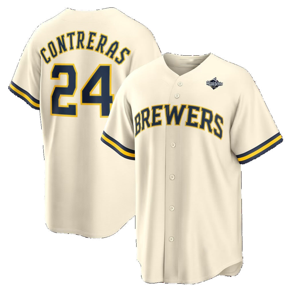 Milwaukee Brewers #24 William Contreras Cream 2026 World Series Home Replica Jersey THAAM