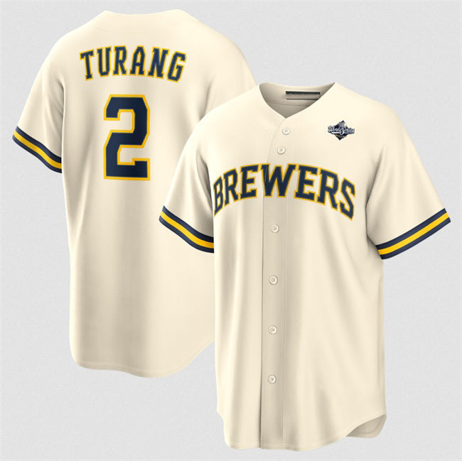 Milwaukee Brewers #2 Brice Turang Cream 2026 World Series Cool Base Stitched Jersey THAAM