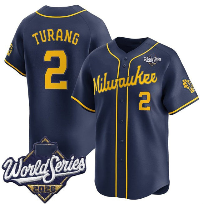 Milwaukee Brewers #2 Brice Turang Navy 2026 World Series Alternate Limited Stitched Jersey THAAM
