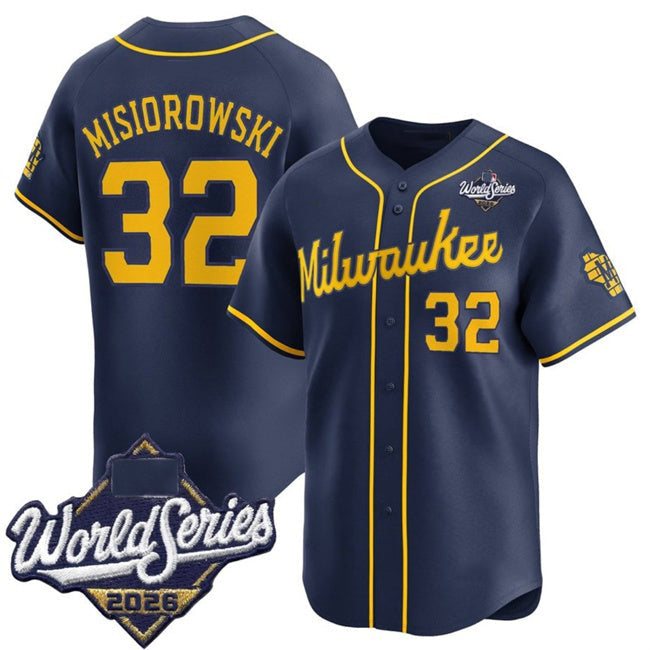 Milwaukee Brewers #32 Jacob Misiorowski Navy 2026 World Series Alternate Limited Stitched Jersey THAAM