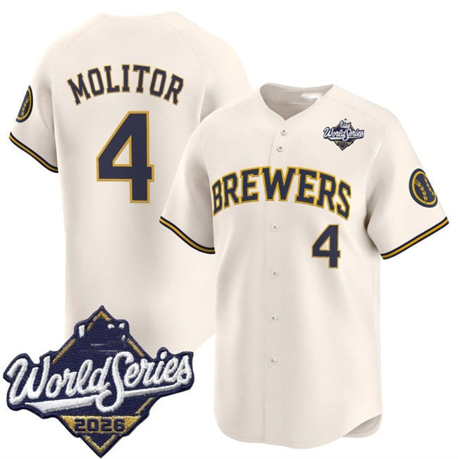 Milwaukee Brewers #4 Paul Molitor Cream 2026 World Series Limited Stitched Jersey THAAM