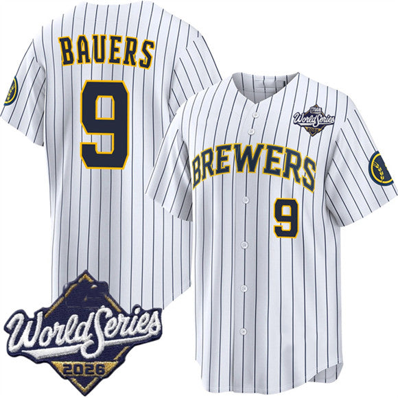 Milwaukee Brewers #9 Jake Bauers White 2026 World Series Stitched Jersey THAAM