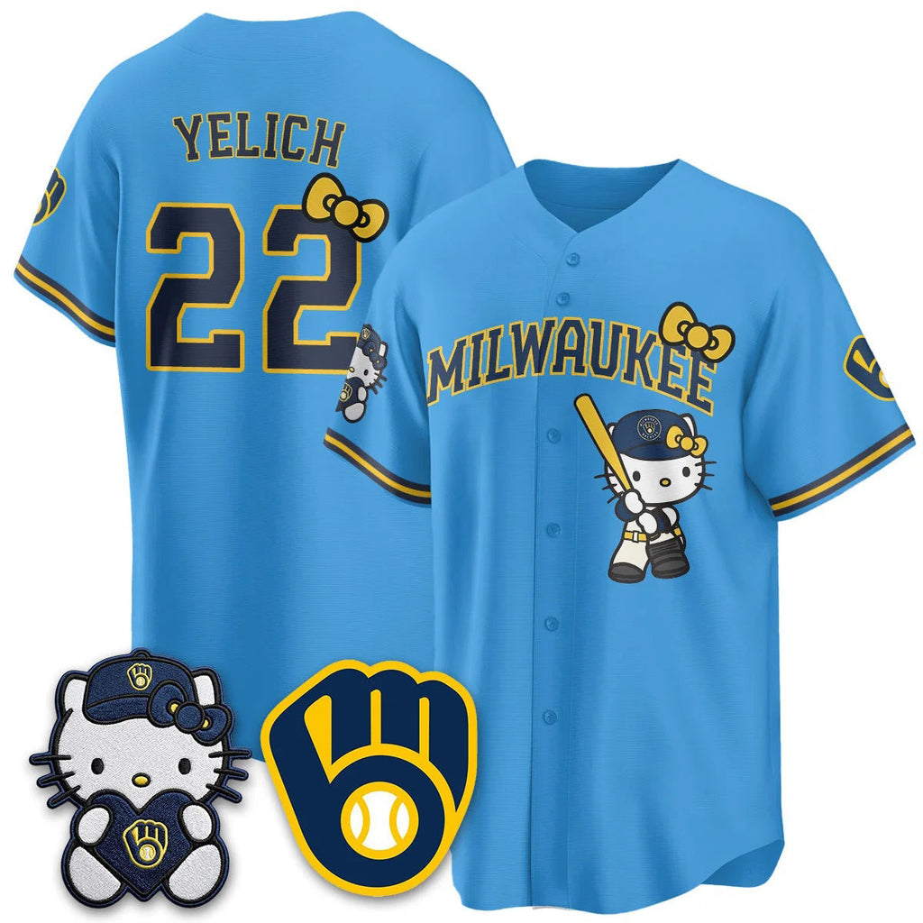 Milwaukee Brewers #22 Christian Yelich Blue Thaam Meow KT Night Vapor Limited All Stitched Jersey