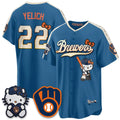 Milwaukee Brewers #22 Christian Yelich Mineral Blue Thaam Meow KT Night Vapor Limited All Stitched Jersey