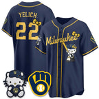 Milwaukee Brewers #22 Christian Yelich Navy Thaam Meow KT Night Vapor Limited All Stitched Jersey