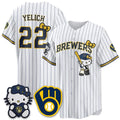 Milwaukee Brewers #22 Christian Yelich White Thaam Meow KT Night Vapor Limited All Stitched Jersey