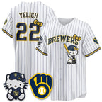 Milwaukee Brewers #22 Christian Yelich White Thaam Meow KT Night Vapor Limited All Stitched Jersey