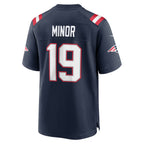 NE.Patriots #19 Kobee Minor Navy Team Game Jersey Thaam