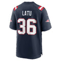 NE.Patriots #36 Cameron Latu Navy Team Game Football jersey Thaam