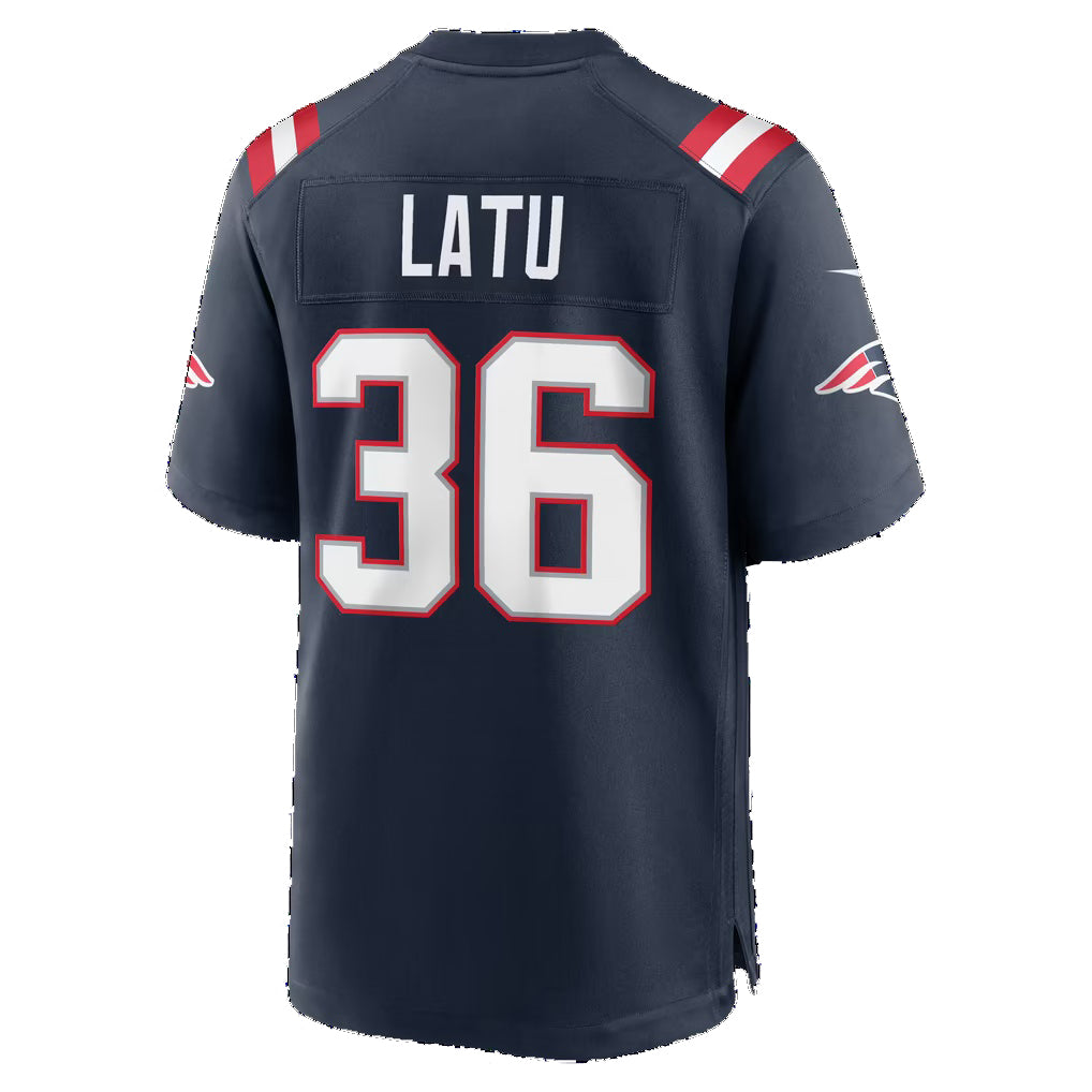 NE.Patriots #36 Cameron Latu Navy Team Game Football jersey Thaam