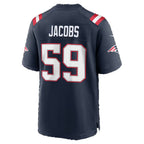 NE.Patriots #59 Khalil Jacobs Navy Team Game Football jersey Thaam