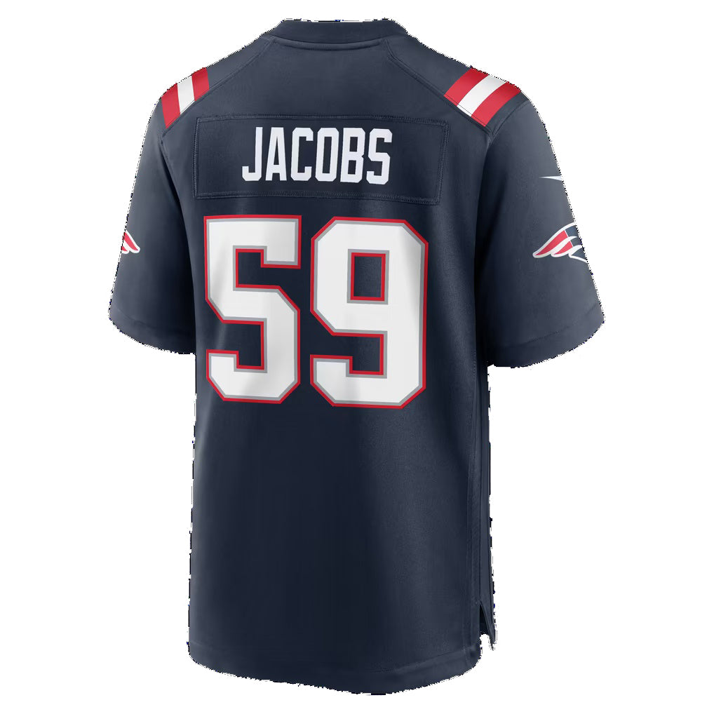 NE.Patriots #59 Khalil Jacobs Navy Team Game Football jersey Thaam