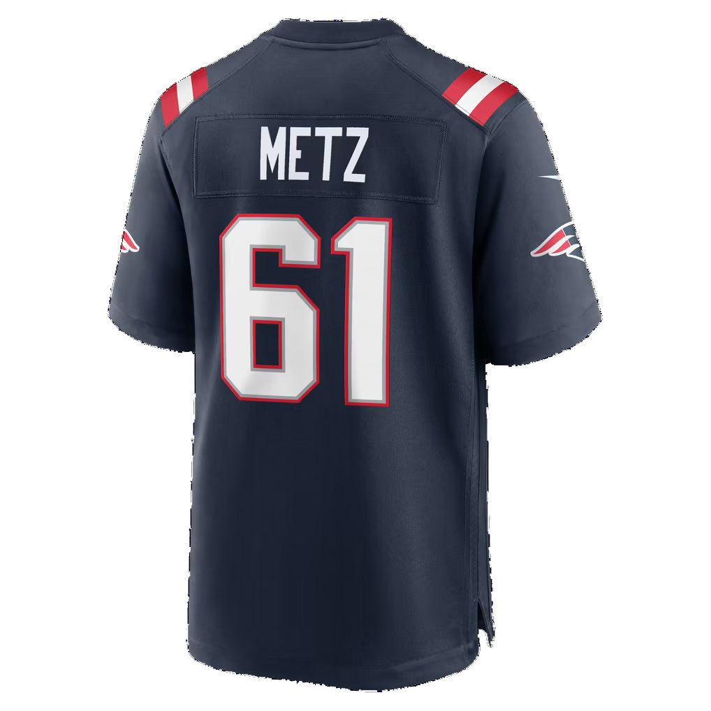 NE.Patriots #61 Lorenz Metz Navy Team Game Football jersey Thaam