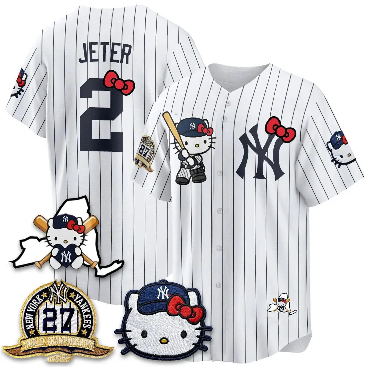 New York Yankees #2 Derek Jeter Stripes White Thaam Meow KT 2026 Vapor Limited All Stitched Jersey