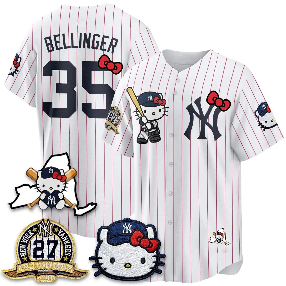 New York Yankees #35 Cody Bellinger Stripes White Thaam Meow KT 2026 Vapor Limited All Stitched Jersey 2