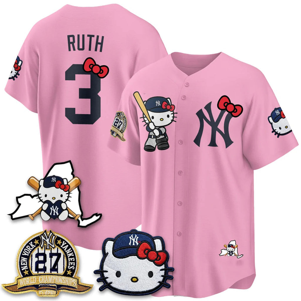 New York Yankees #3 Babe Ruth Pink Thaam Meow KT 2026 Vapor Limited All Stitched Jersey