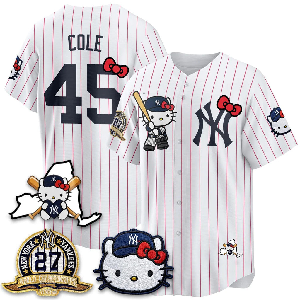 New York Yankees #45 Gerrit Cole Stripes White Thaam Meow KT 2026 Vapor Limited All Stitched Jersey 2