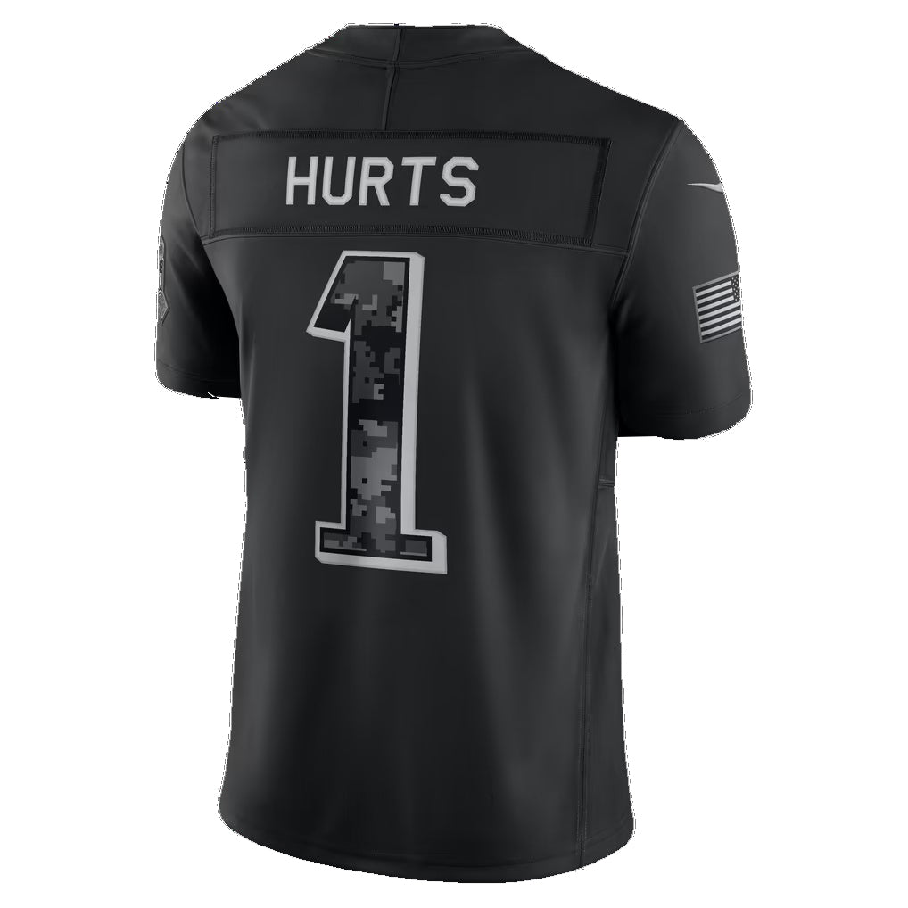 P.Eagles #1 Jalen Hurts Black 2026 Salute to Service Stitched Limited Football jersey Thaam