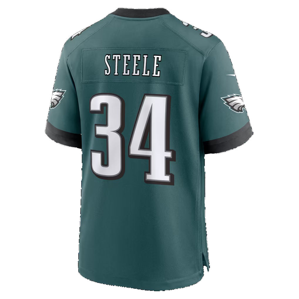 P.Eagles #34 Carson Steele Midnight Green Team Game Football jersey Thaam
