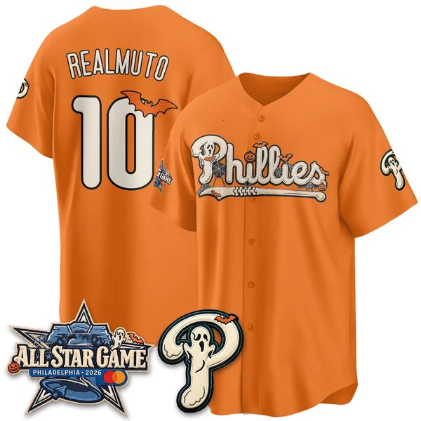 Philadelphia Phillies #10 J.T. Realmuto Orange Thaam Halloween 2026 Vapor Limited Stitched Jersey