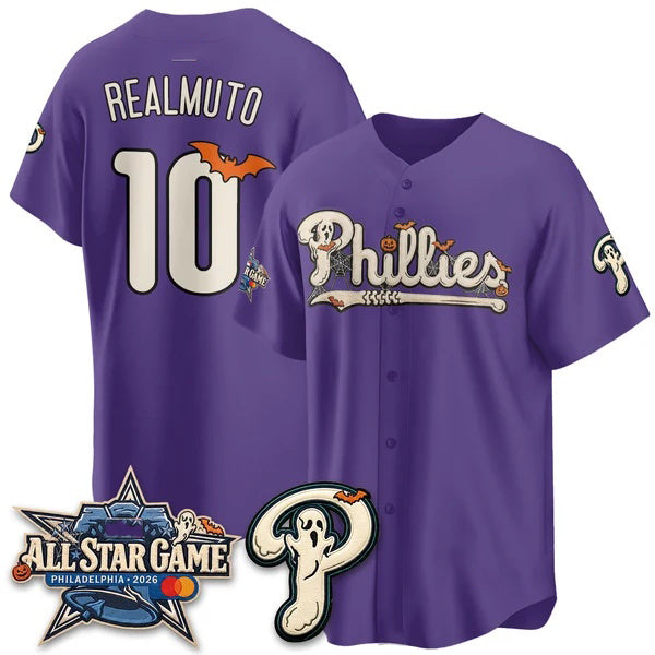 Philadelphia Phillies #10 J.T. Realmuto Purple Thaam Halloween 2026 Vapor Limited Stitched Jersey