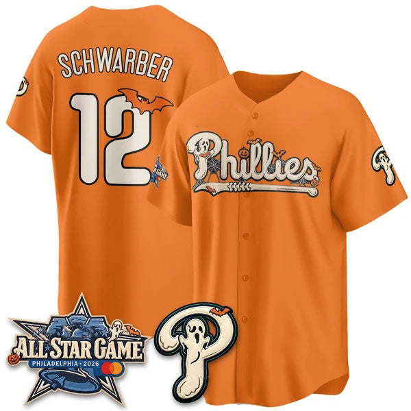 Philadelphia Phillies #12 Kyle Schwarbe Orange Thaam Halloween 2026 Vapor Limited Stitched Jersey