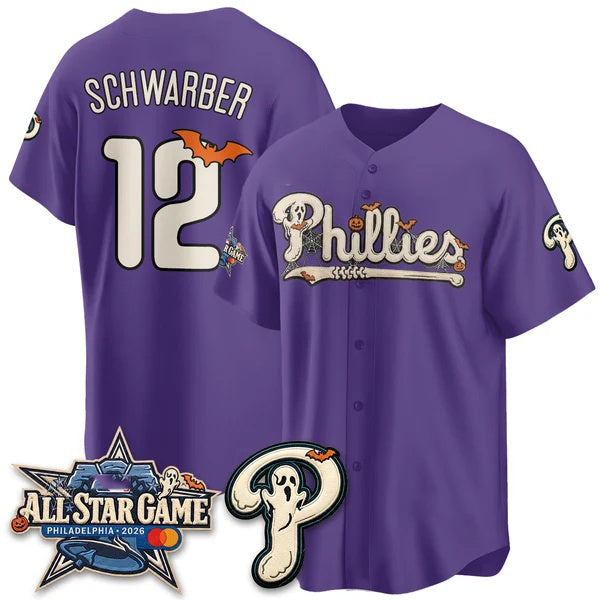 Philadelphia Phillies #12 Kyle Schwarbe Purple Thaam Halloween 2026 Vapor Limited Stitched Jersey
