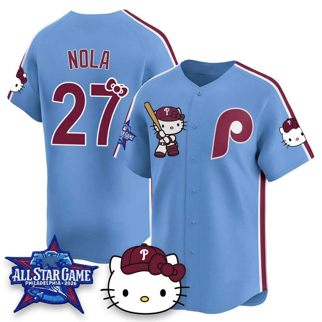 Philadelphia Phillies #27 Aaron Nola Light Blue Thaam Meow KT Vapor Limited V2 Stitched Jersey